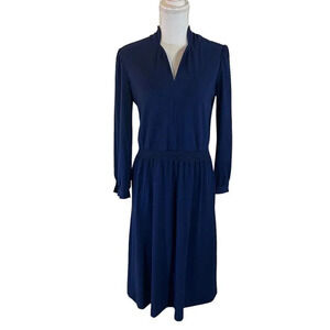 Cora's Closet Navy Blue Vintage Dress Cottagecore Unique Stitched Neckline Knit